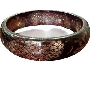Vintage Lucite Clear Animal Print Bangle Bracelet Deep Burgundy Brown
